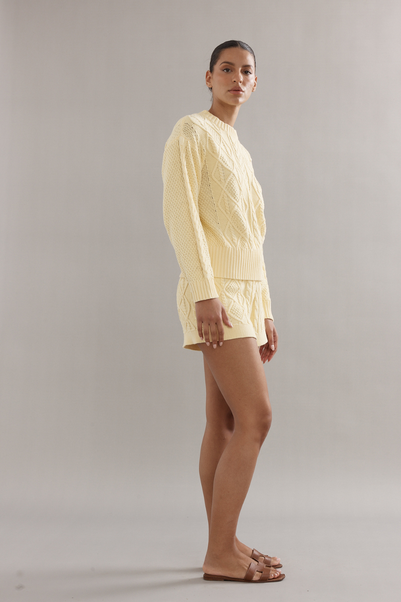 Cotton Cable Knit Shorts Yellow