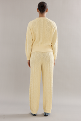 Cotton Cable Knit Pants Yellow