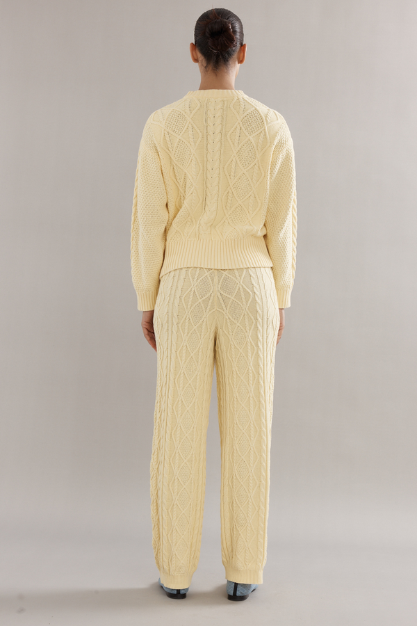 Cotton Cable Knit Pants Yellow