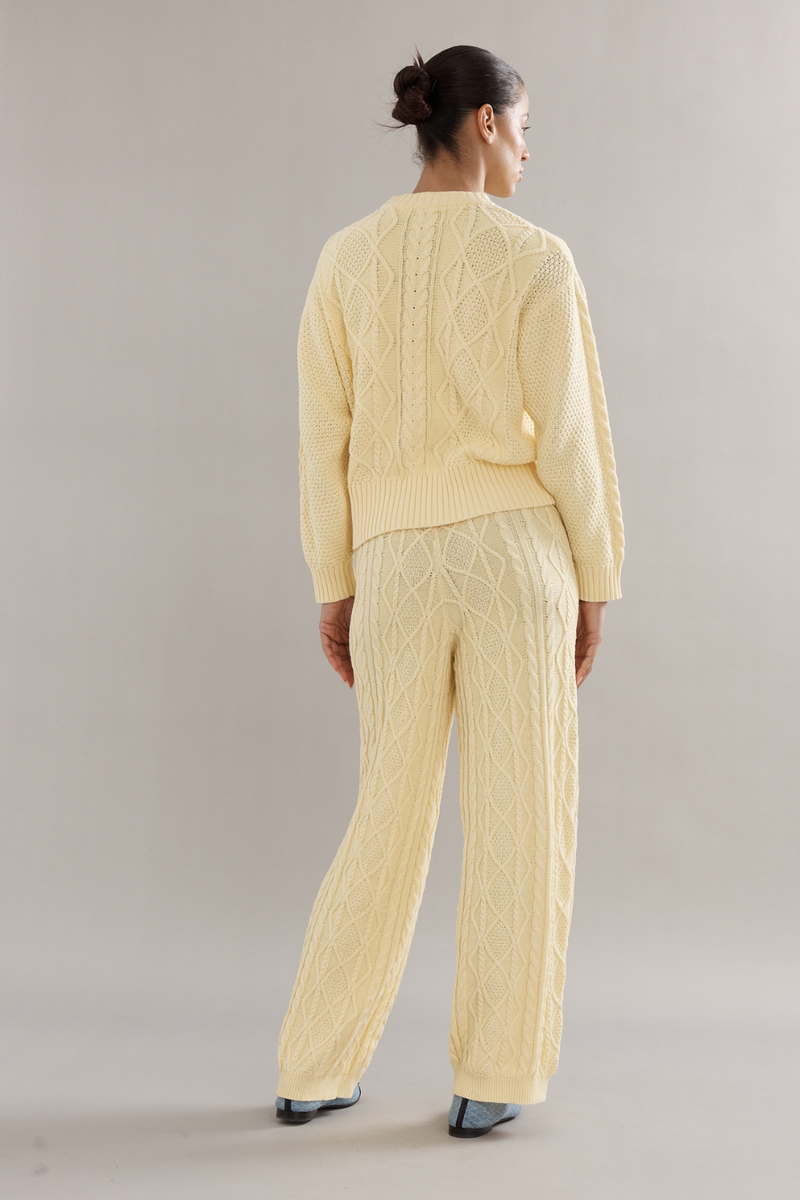 Cotton Cable Knit Pants Yellow