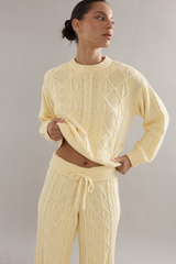 Cotton Cable Knit Pants Yellow
