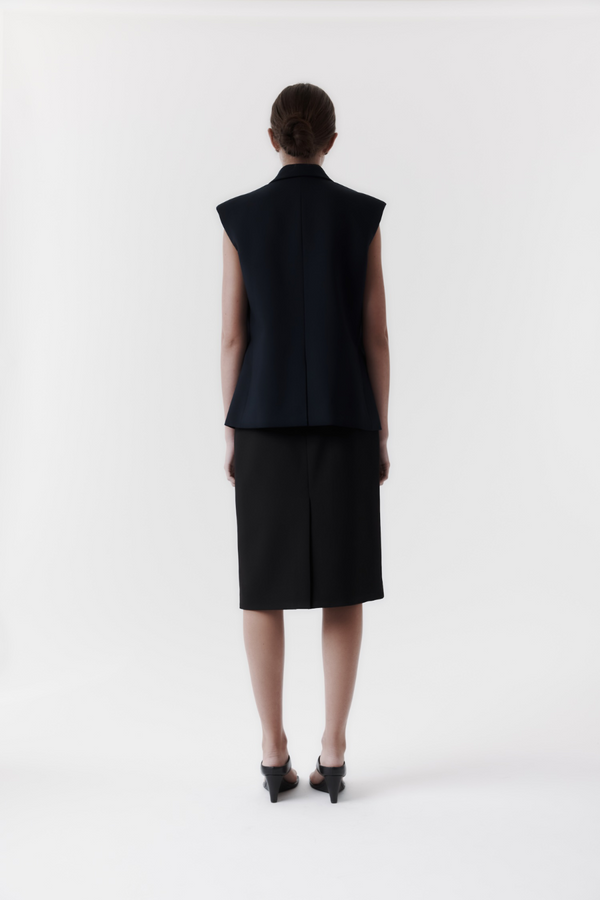 Lapel Long Vest Navy
