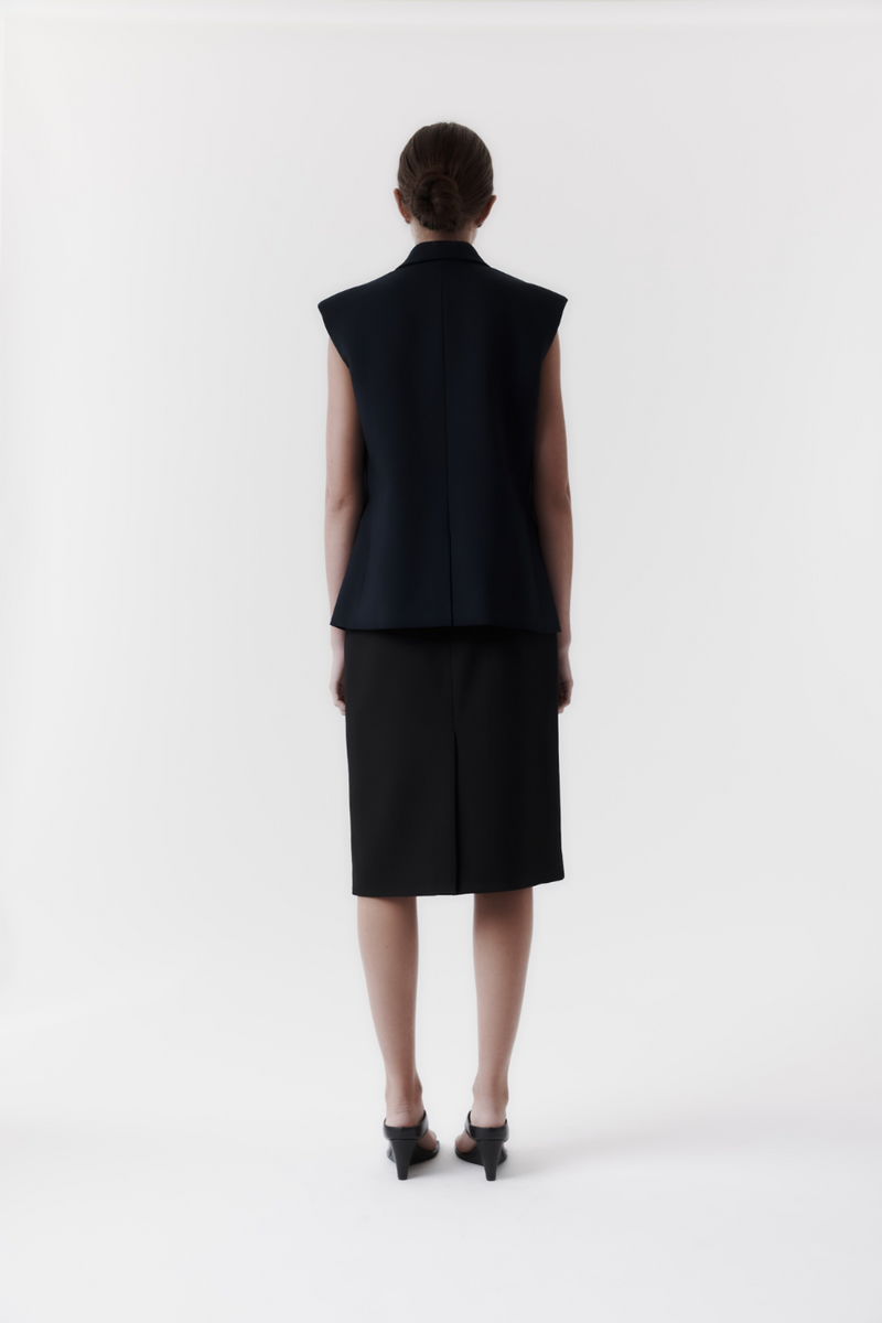 Lapel Long Vest Navy