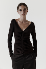 Ruched Long Sleeve Top Balsamic
