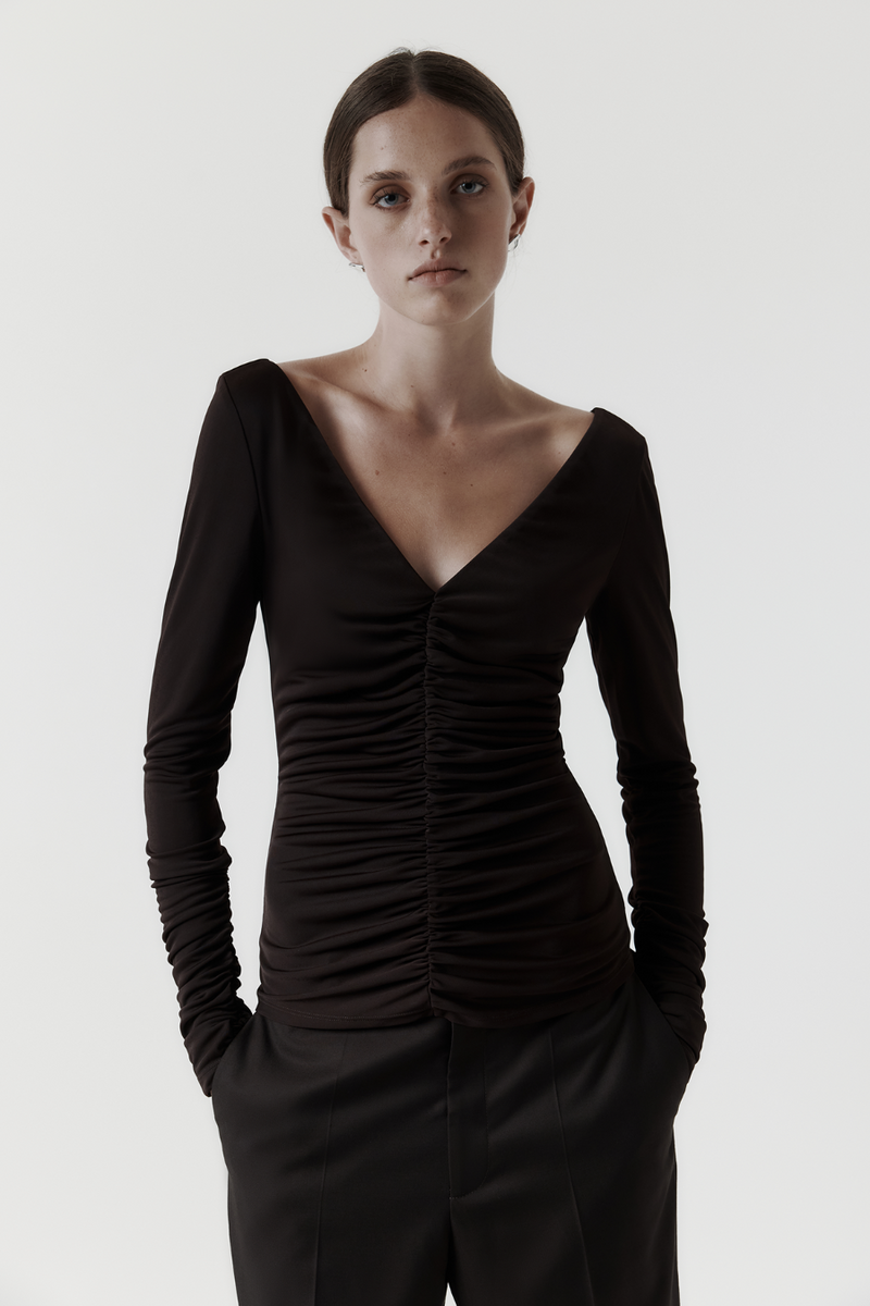 Ruched Long Sleeve Top Balsamic