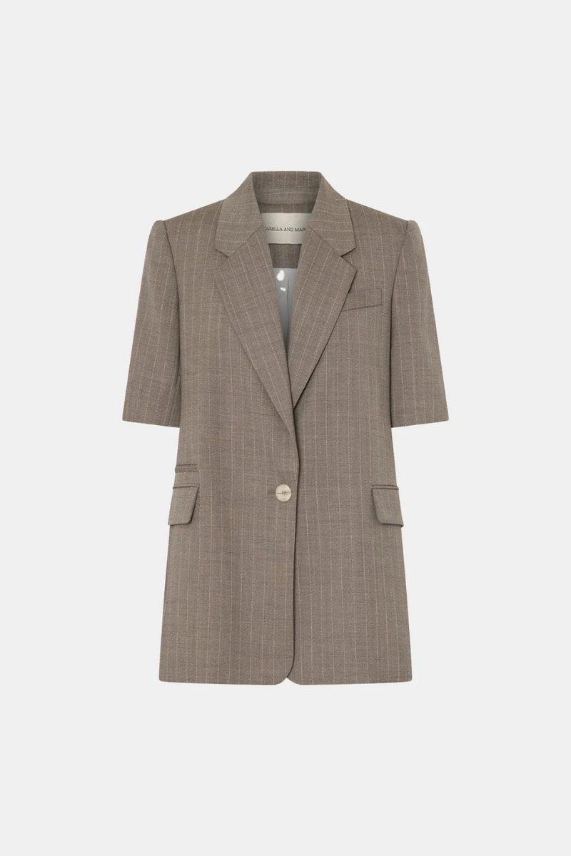 Arnelle Short Sleeve Blazer Natural Pinstripe