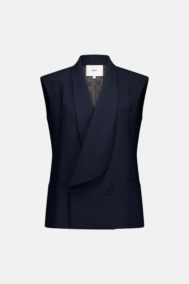 Lapel Long Vest Navy