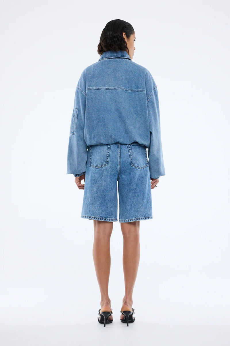 Harlow Denim Bomber Mid Wash Blue
