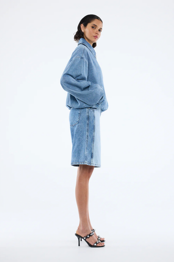 Harlow Denim Bomber Mid Wash Blue