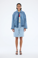Harlow Denim Bomber Mid Wash Blue