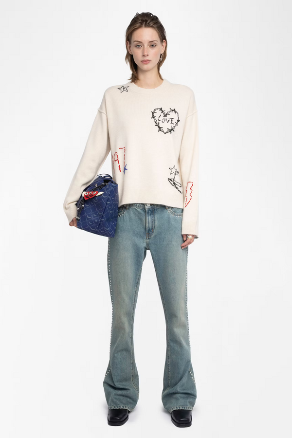 Markuz Heart Cashmere Sweater Ecru