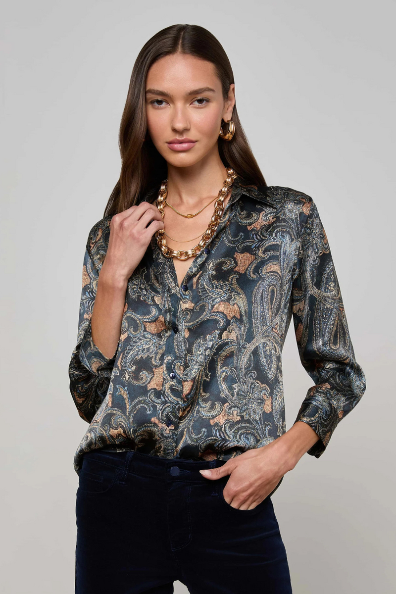 Dani Blouse Midnight Multi Etched Paisley