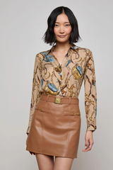 Nina Silk Blouse Dark Cappucino Multi Equestrian Saddle