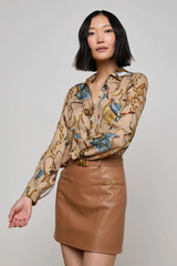 Nina Silk Blouse Dark Cappucino Multi Equestrian Saddle