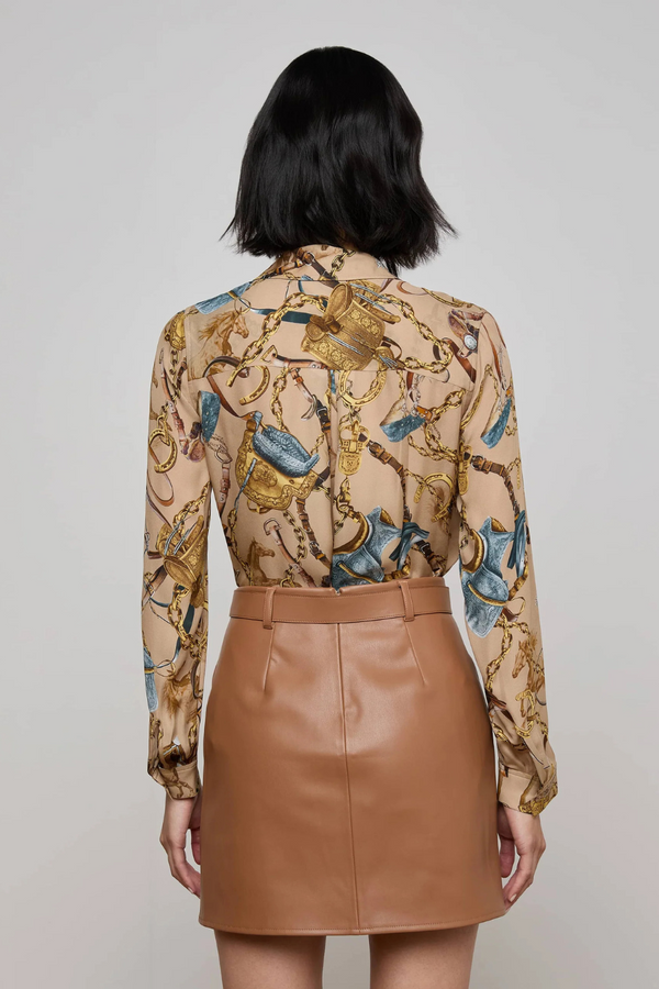 Nina Silk Blouse Dark Cappucino Multi Equestrian Saddle