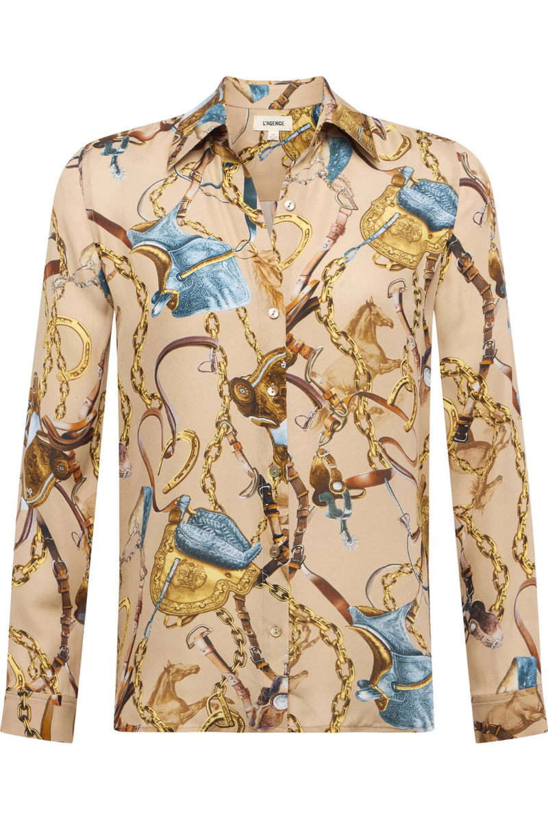 Nina Silk Blouse Dark Cappucino Multi Equestrian Saddle
