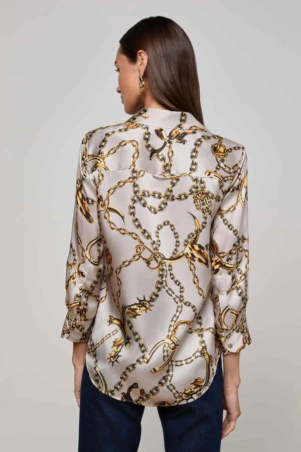 Dani Blouse Smoke Grey Gold Long Horn Chain