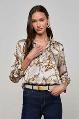 Dani Blouse Smoke Grey Gold Long Horn Chain