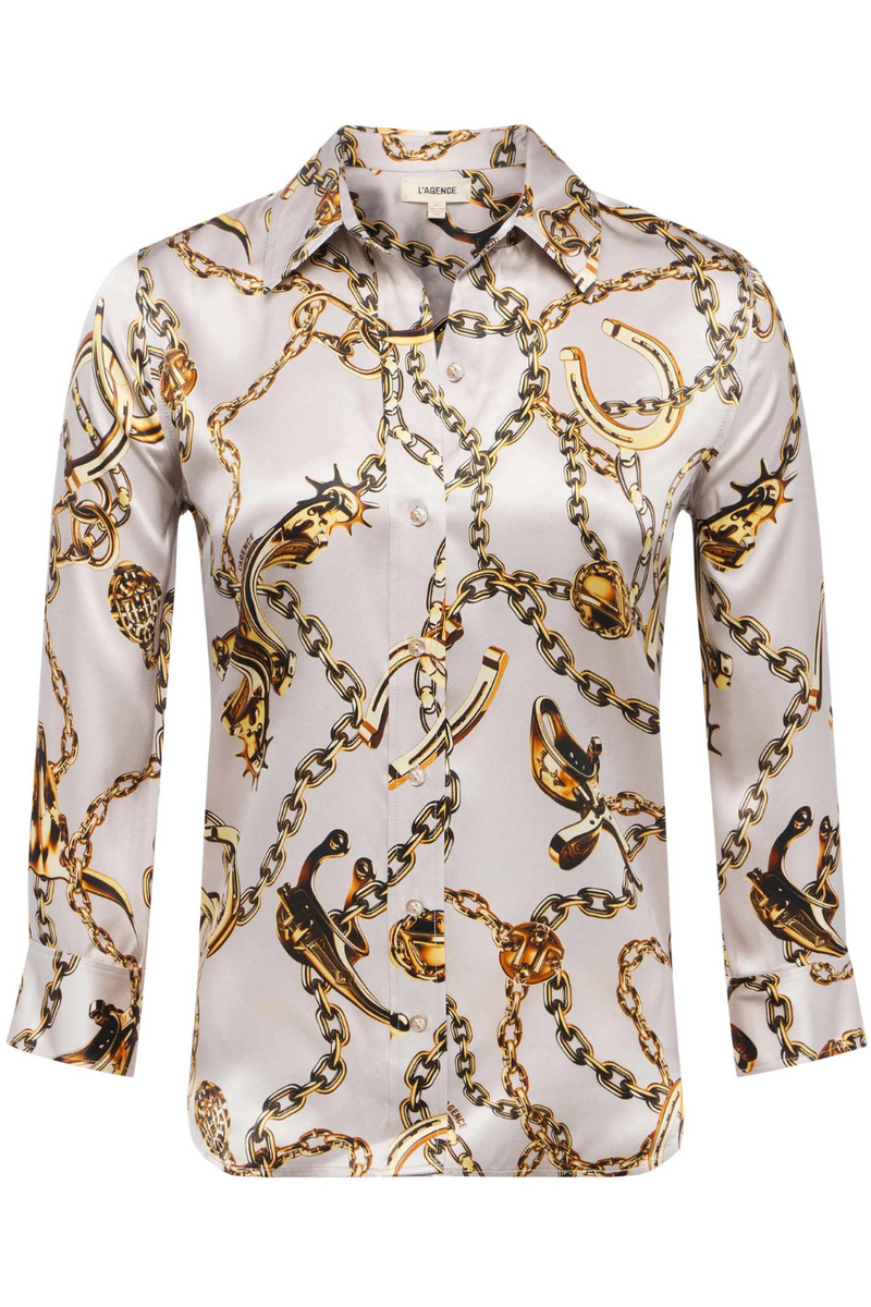 Dani Blouse Smoke Grey Gold Long Horn Chain