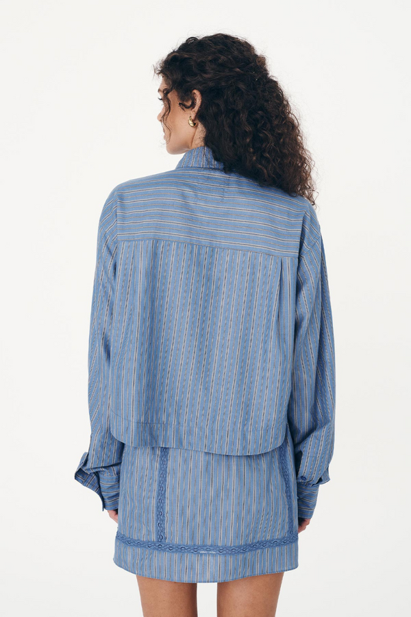 Cole Stripe Crop Shirt Lagoon