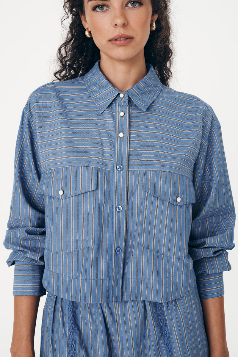 Cole Stripe Crop Shirt Lagoon