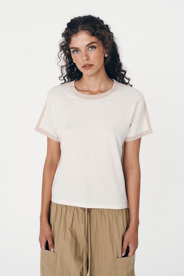 Rania Contrast Knit Tee Oat Milk