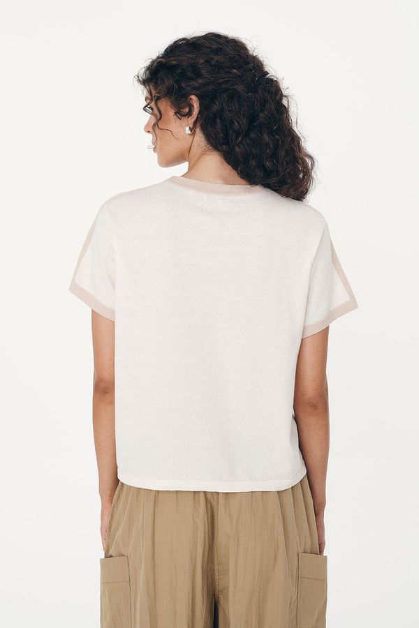 Rania Contrast Knit Tee Oat Milk