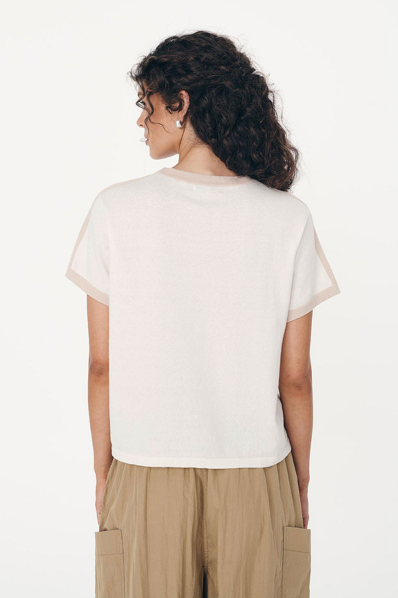Rania Contrast Knit Tee Oat Milk