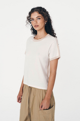 Rania Contrast Knit Tee Oat Milk