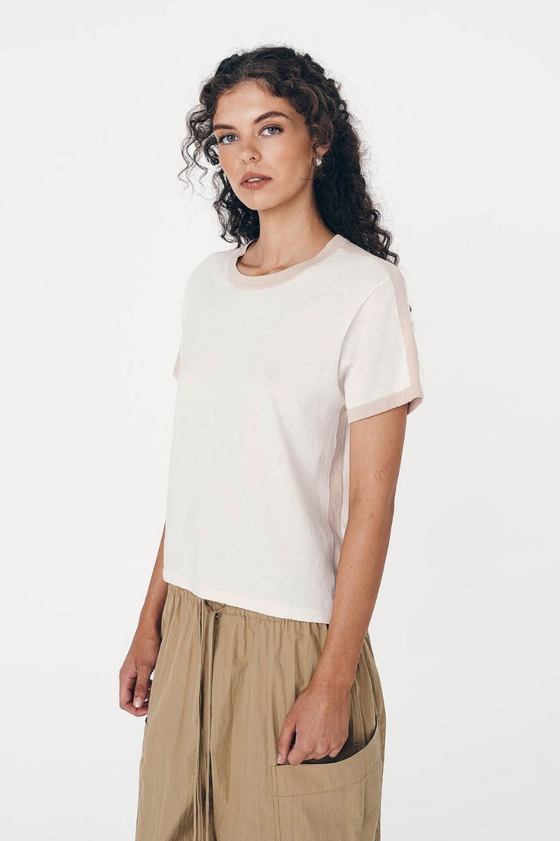 Rania Contrast Knit Tee Oat Milk