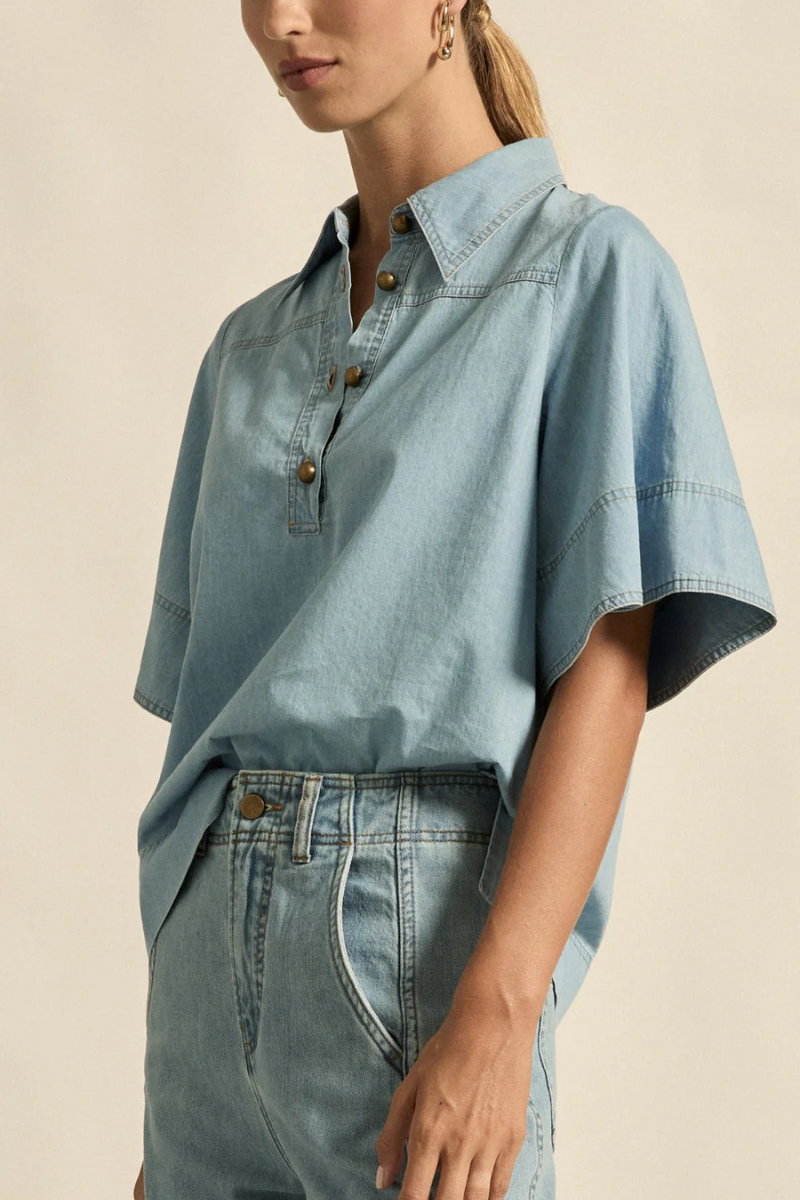 Insinuate Top Light Chambray