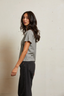 Hendrix Cotton Boxy V Neck Tee Ivory/ Black Stripe