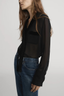 The Velvet Trim Modern Tie Blouse Black