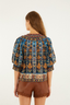 Short Sleeve Embroidered Tapestry Blouse Blue