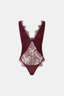 Cora V Neck Lace Bodysuit Burgundy