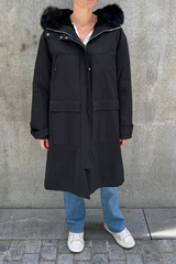 Parka Cotton Lined Fur 100cm Black