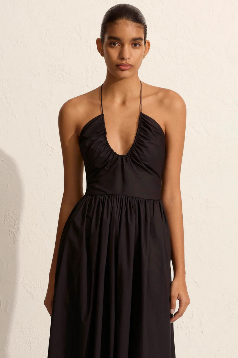 Drawcord Halter Sundress Black