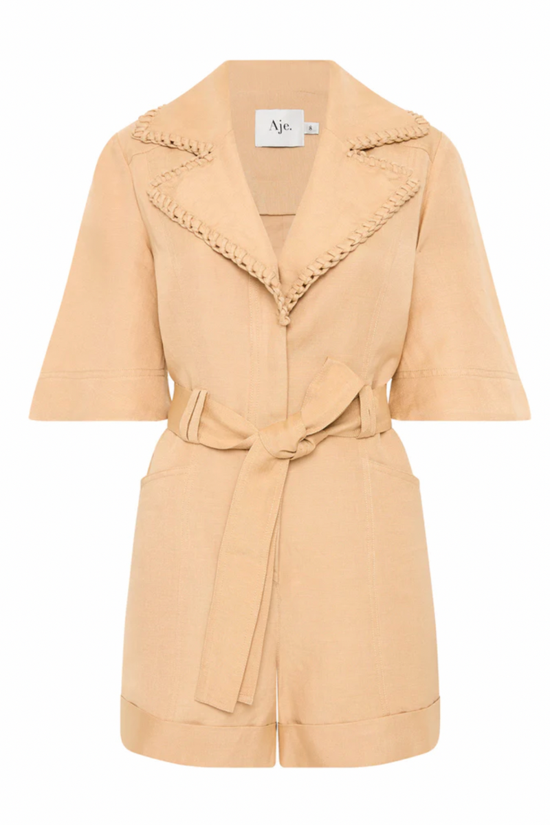 Tactile Whipstitch Playsuit Sand Brown