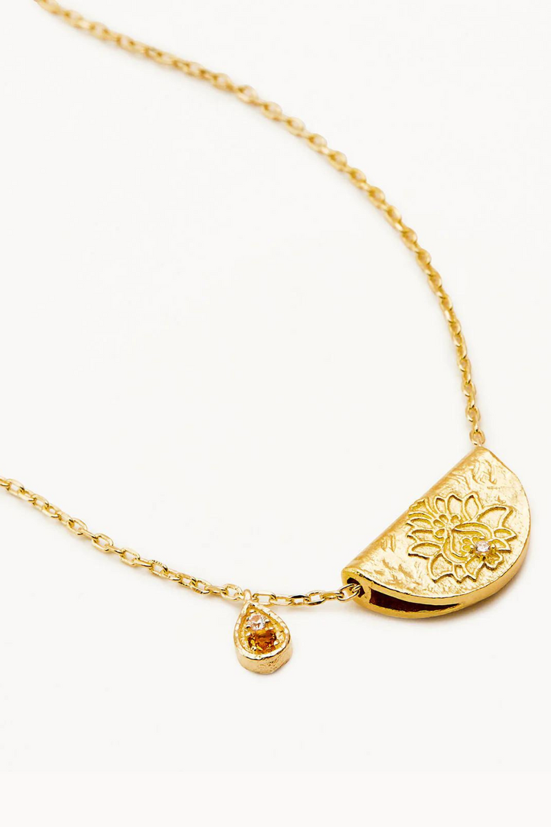 18k Gold Vermeil Lotus Birthstone Necklace - November - Citrine