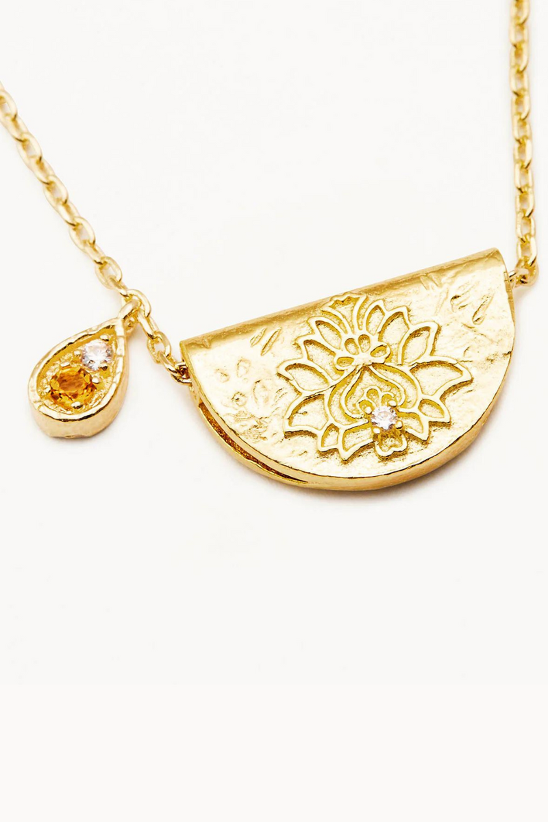 18k Gold Vermeil Lotus Birthstone Necklace - November - Citrine