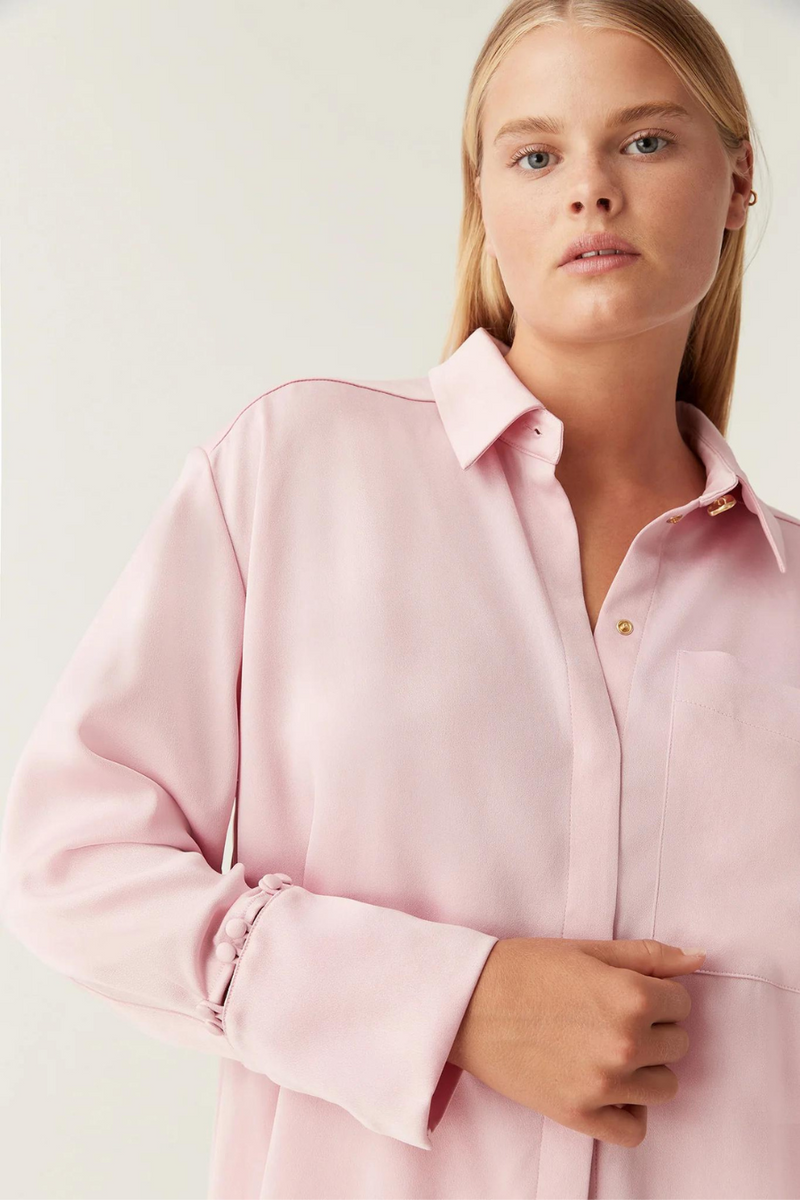 Riddle Buttoned Crepe Shirt Chalk Pink