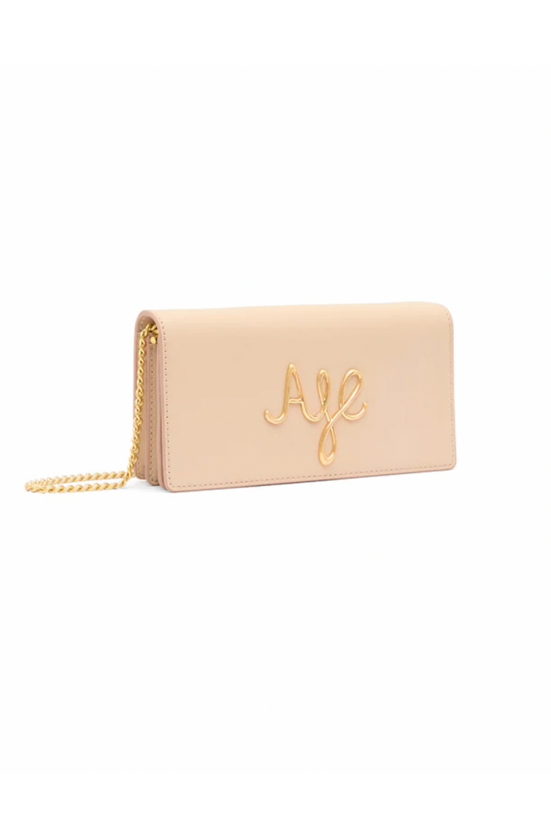 Joni Logo Chain Clutch Natural Beige