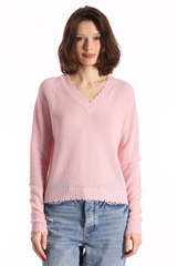 Cashmere Frayed Edge Cropped V Pink Pearl