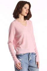 Cashmere Frayed Edge Cropped V Pink Pearl