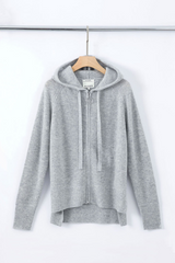 N.16 100% Cashmere Zip Hoodie Polar Grey