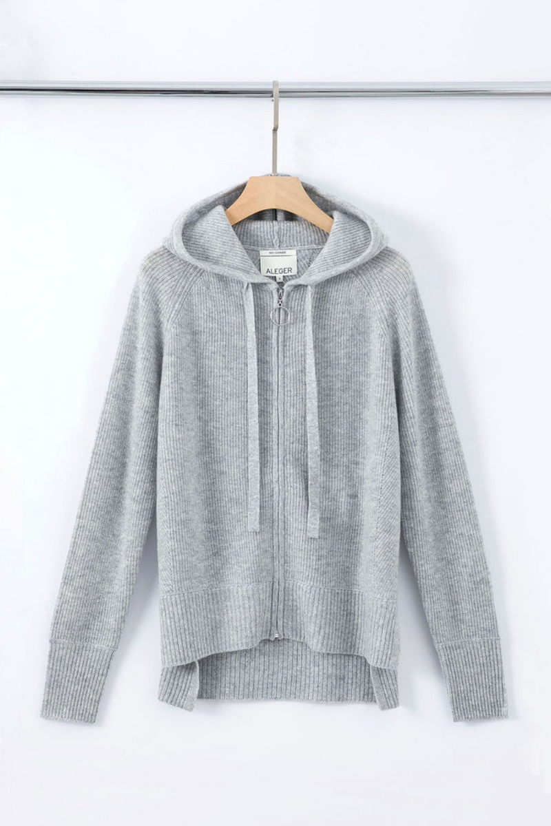 N.16 100% Cashmere Zip Hoodie Polar Grey