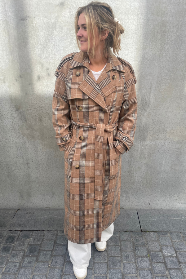 Everly Wool Coat Brown Check