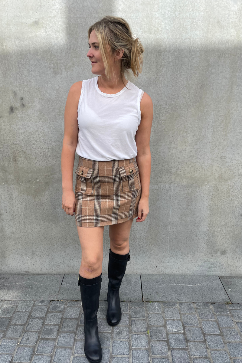 Hayla Wool Mini Skirt Brown Check