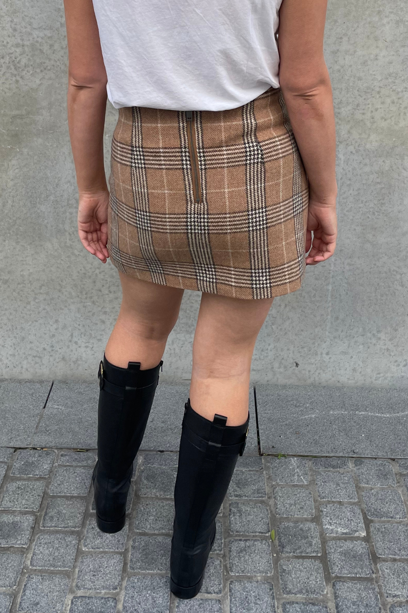 Hayla Wool Mini Skirt Brown Check