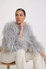 Dita Ostrich Feather Jacket Silver